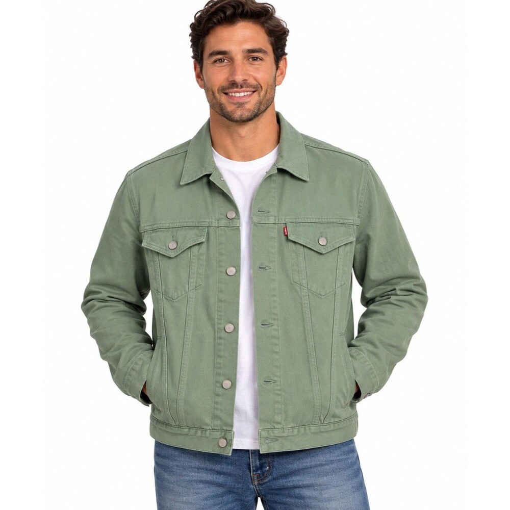 Levi’s Men’s Trucker Jacket Large Sage Green Denim Button Front Red Tab L